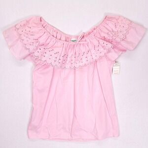 Vintage Stacy Stag of California Pink Eyelet Lace Off Shoulder Peasant Blouse M